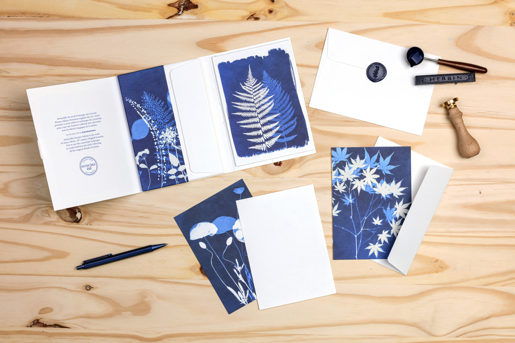 Above: The Invincible Étė collection of premium stationery products feature patterns based on the popular cyanotype photographic printing.