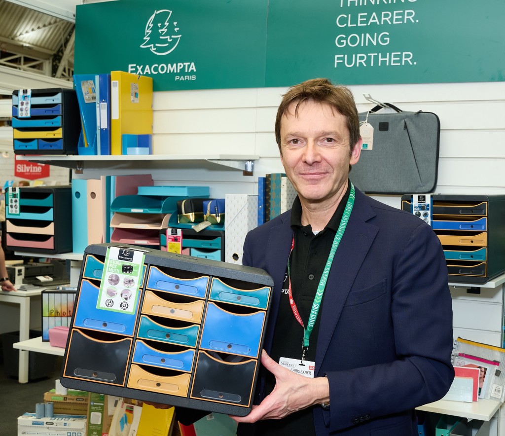 Above: Managing director of ExcClair, Chris Exner with one of the Exacompta filing products.