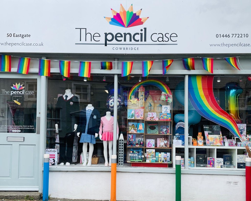 Above: The Pencil Case’s window in Cowbridge to ready for back to school.