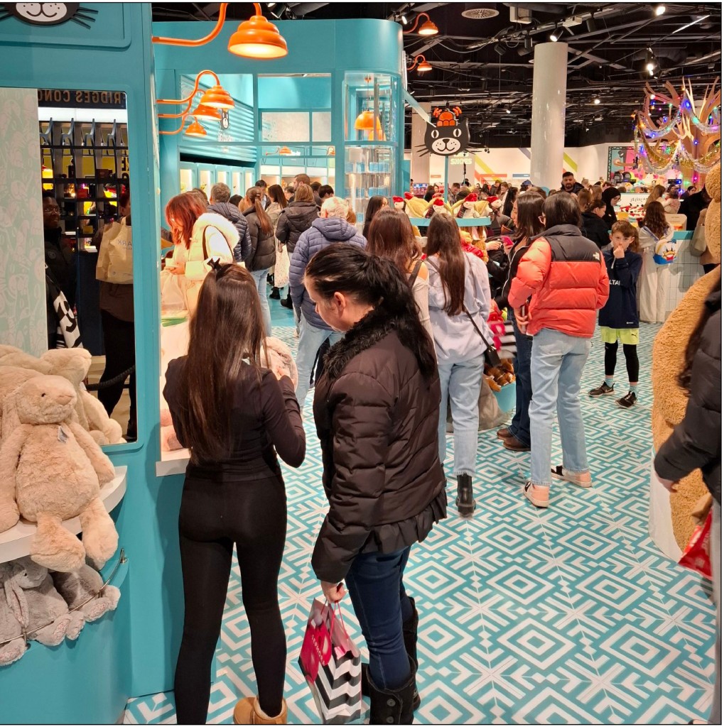 Above: Queues mounted at the Jellycat General Store opening.