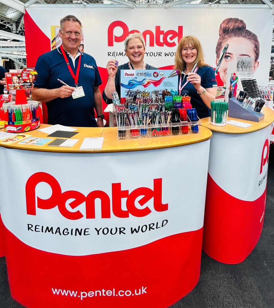 Above: Sarah Laker with the Pentel team at the 2024 London Stationery Show.