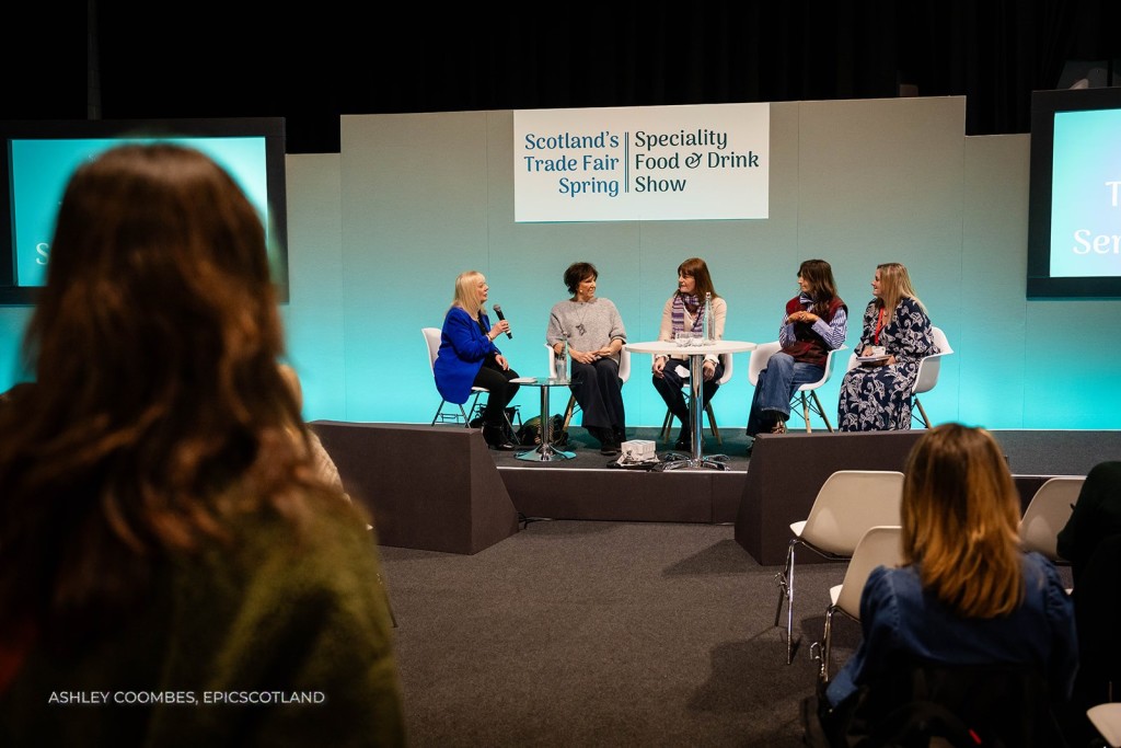 Above: The Trends panel took place on the Talking Shop stage. Shown from left to right are: Progressive Gifts & Home’s Sue Marks (chair); retailers Nancy Smillie and Helen Crawford; fashion influencer Caroline Cook and designer Meg Hawkins.